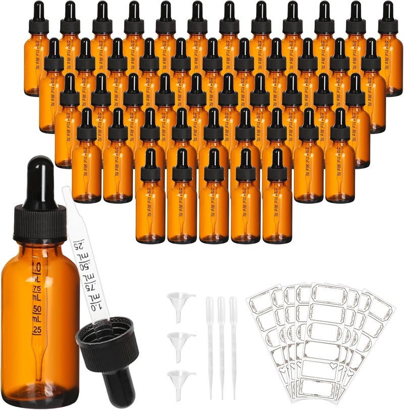 AuroTrends Amber Dropper Bottle 1 oz 48Pack, Glass Tincture Bottles with Dropper - Amber Glass Dropper Bottle 1 oz with Funnel/Stickers/Plastic Graduated Pipette (1fl.oz, Set of 48) - Image 1
